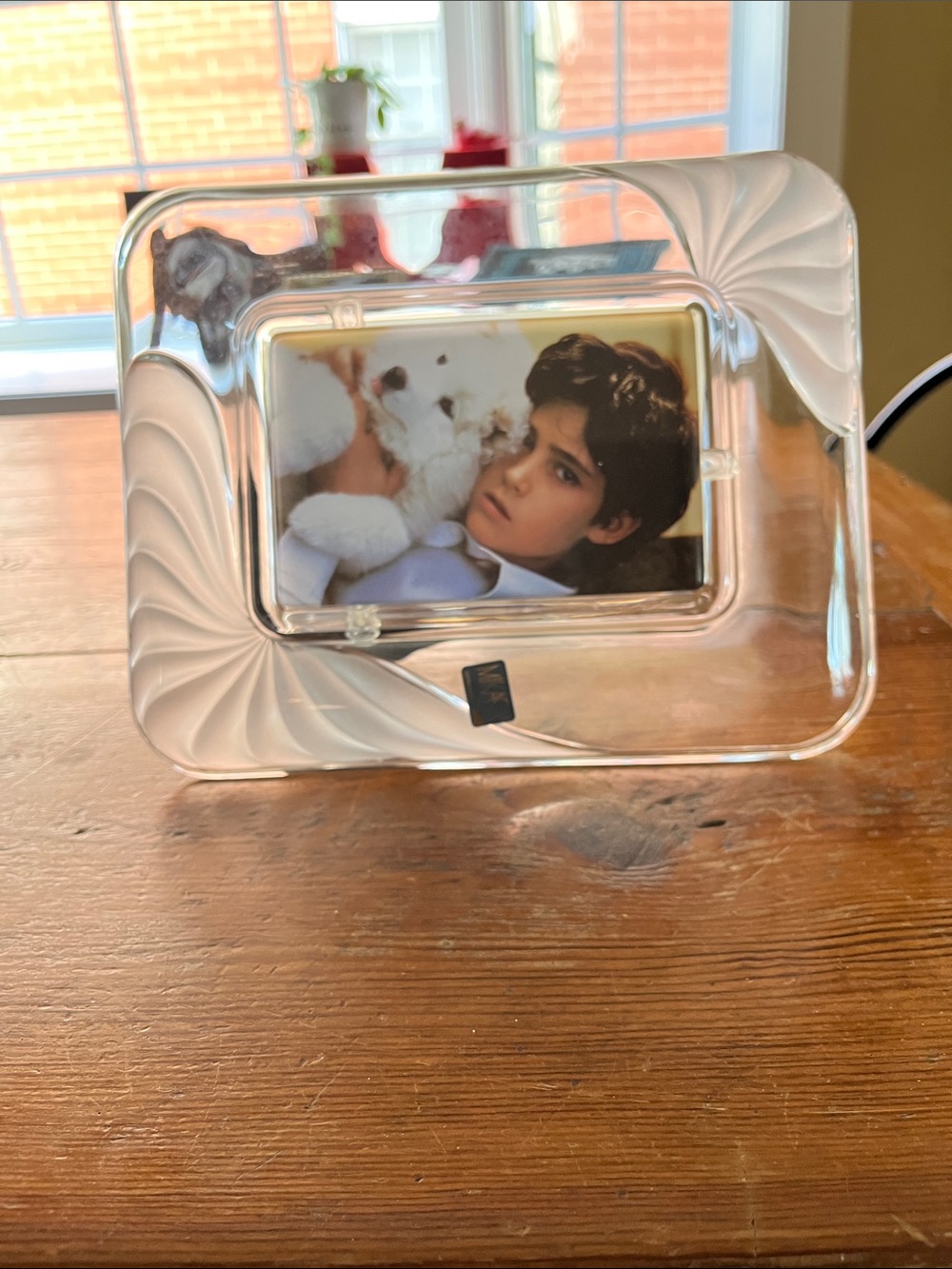 Mikasa Clear Glass Photo Frame with White Swirl Accents